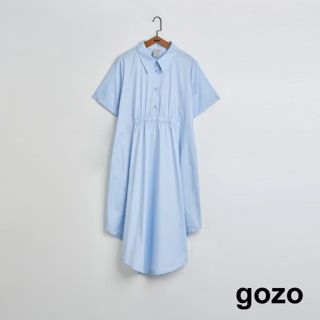 【gozo】MOMO獨家款★限量開賣 半開襟抓皺傘裙短袖洋裝(兩色)