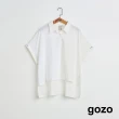 【gozo】MOMO獨家款★限量開賣 gozo刺繡拼布前短後長短袖襯衫(兩色)