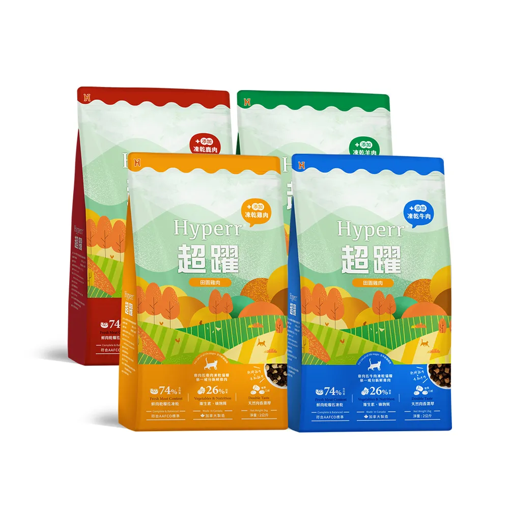 【Hyperr 超躍】貓咪無穀飼料+凍乾 2kg *5 任選(貓飼料/貓糧/高肉量/雞肉/牛肉/羊肉/鹿肉)