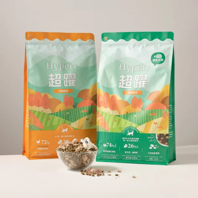 【Hyperr 超躍】貓咪無穀飼料+凍乾 2kg *5 任選(貓飼料/貓糧/高肉量/雞肉/牛肉/羊肉/鹿肉)