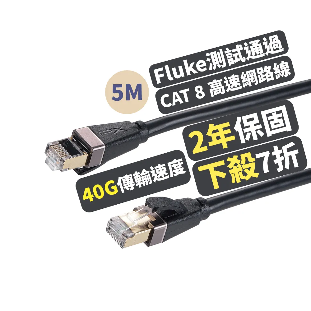 【PX 大通-】CAT8高速5M5米2000M乙太40G鋁合金網路線Fluke線纜RJ4攝影機POE供電ADSL/MOD/Giga交換器路由器