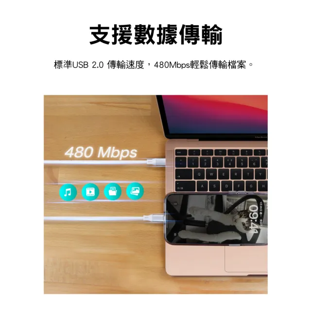 【PX 大通-】贈束帶 1米 Type C 雙向快充線 智能IC USB 2.0 充電線手機線iphone蘋果apple(ACC2-1W)