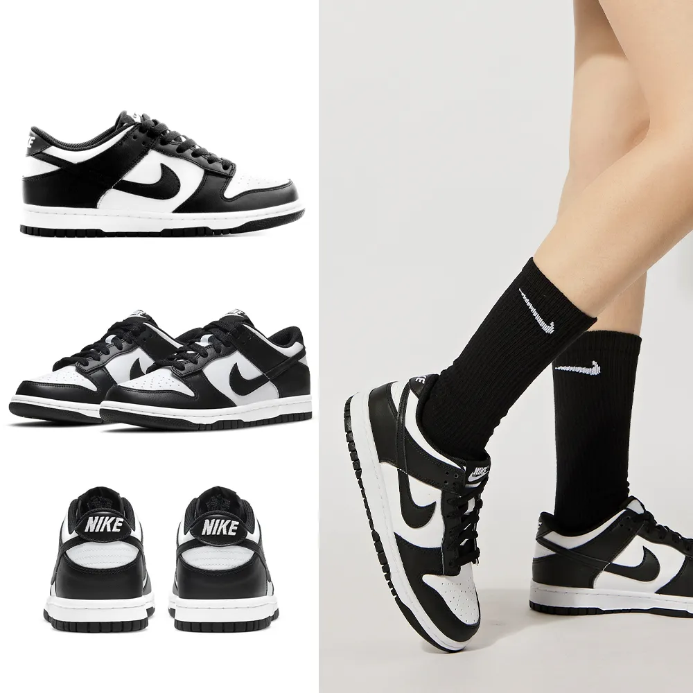 【NIKE 耐吉】Dunk Low GS 女鞋 童鞋 白色 黑色 熊貓 經典 簡約 皮革 運動 滑板 休閒鞋 CW1590-100