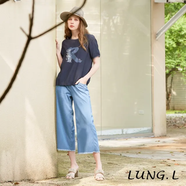【LUNG.L 林佳樺】LQ01E 藍色涼感天絲棉牛仔寬褲(春夏新品)