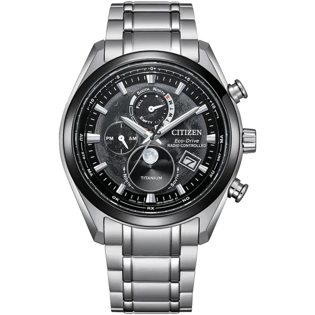 【CITIZEN 星辰】GENTS 月相電波接收 鈦金屬 計時手錶-43mm(BY1018-80E)