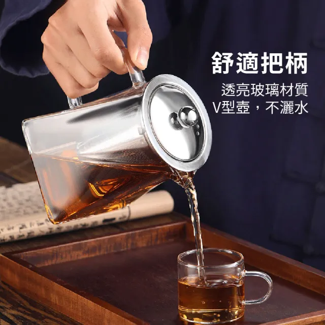 【Ho覓好物】550ml 方形玻璃茶壺 304不鏽鋼 高硼矽玻璃(玻璃泡茶壺 茶壺 玻璃茶壺 四方玻璃壺 JP2561)