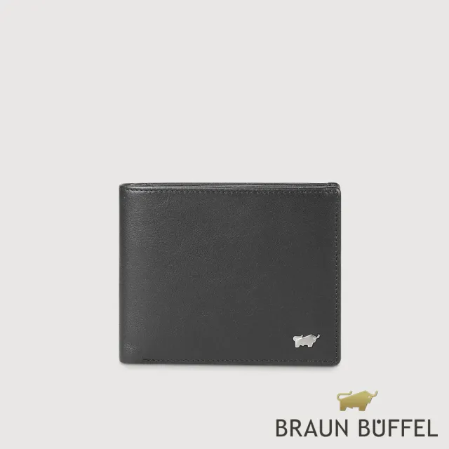 【BRAUN BUFFEL 德國小金牛】台灣總代理 布爾斯 8卡中間翻零錢袋短夾-黑色(BF532-318-BK)