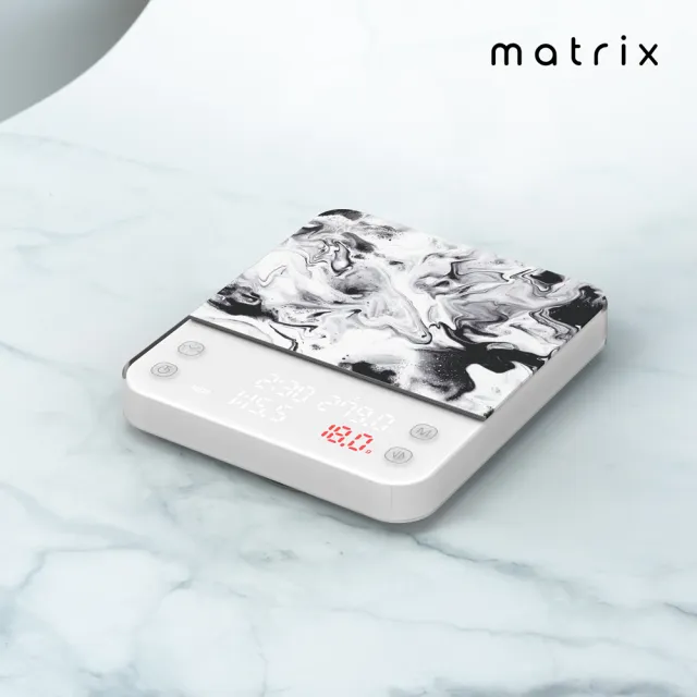【Matrix】M1 PRO 小智 義式手沖LED觸控雙顯咖啡電子秤 - 白色(TypeC充電/粉液比/分段注水/硅藻土吸水墊)