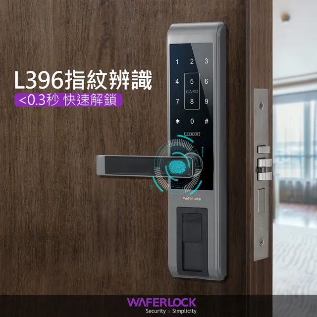 【WAFERLOCK維夫拉克】L396五合一指紋辨識智慧電子鎖(藍牙近端App+指紋+卡片+密碼+鑰匙)