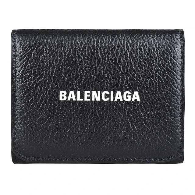 Balenciaga 巴黎世家 Balenciaga CASH白字LOGO釦式牛皮3卡三折短夾(黑)