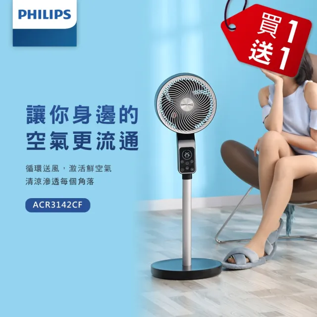 【Philips 飛利浦】9吋 直立式DC渦流定時循環扇 液晶觸控顯示-可遙控(ACR3142CF)