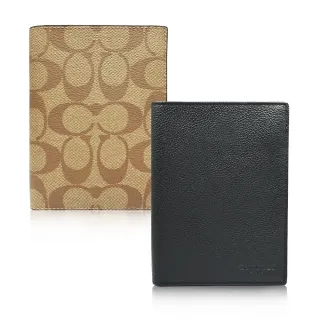 【COACH】時尚LOGO緹花/素面皮革對開皮夾 護照夾(多款可選)