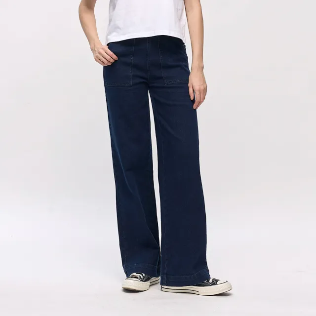 【NAUTICA】女裝 簡約時尚牛仔寬褲(深藍色)