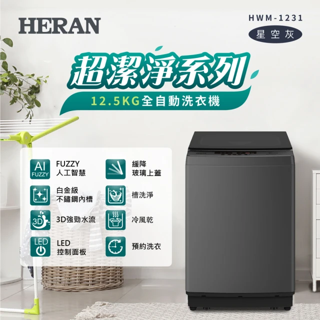 【HERAN 禾聯】極致窄身12.5公斤超潔淨直立式定頻洗衣機(HWM-1231 新機上市)