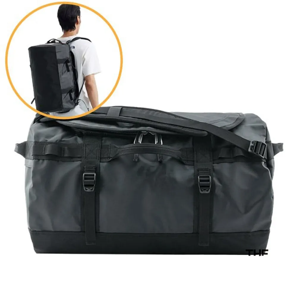 【The North Face】Base camp duffel 防水耐磨背提兩用旅行袋50L.手提後背行李袋(52ST-53R 時尚黑)