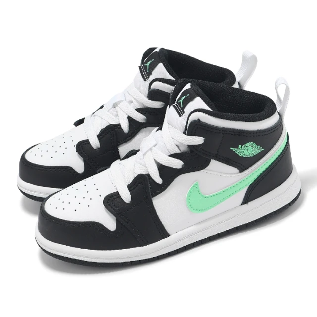 NIKE 耐吉 休閒鞋 Jordan 1 Mid TD 小童 黑綠 Green Glow 皮革 小朋友 AJ1(DQ8425-103)