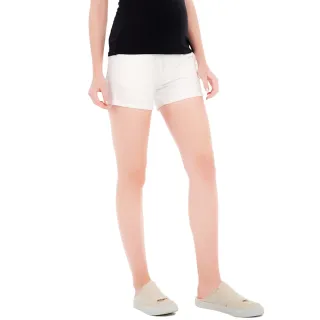 【Gennies 奇妮】棉質微刷破短褲-白(孕婦褲 涼感 前後口袋 一體成型 無痕褲頭)