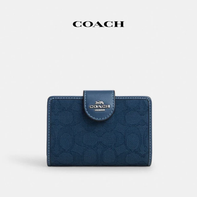 COACH 經典Logo帆布四方型纖巧型折疊皮夾-炭黑色/黑