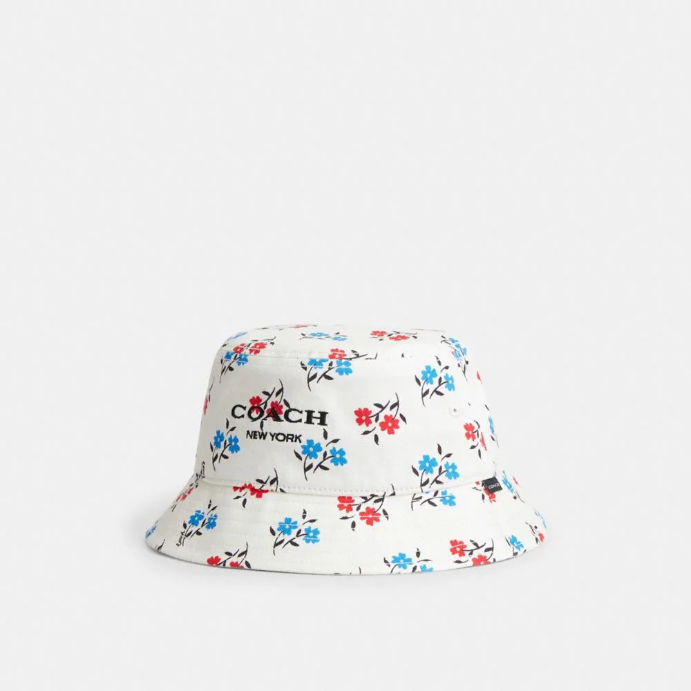 【COACH蔻馳官方直營】BOARDWALK花卉印花漁夫帽-粉筆白色/藍色(CU360)