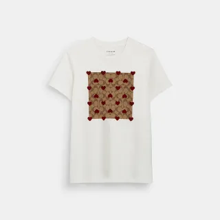 【COACH蔻馳官方直營】棉質經典Logo方形愛心圖案T恤-白色(CT420)