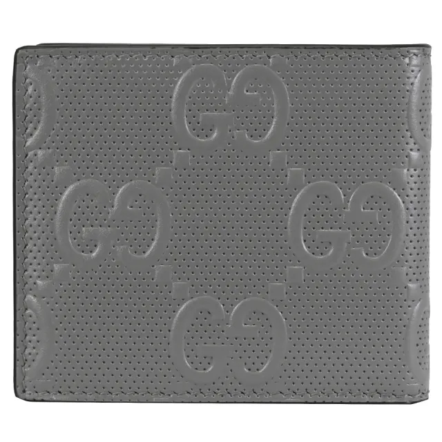 【GUCCI 古馳】經典雙G LOGO壓紋拼接雙層接對折8卡短夾(灰)