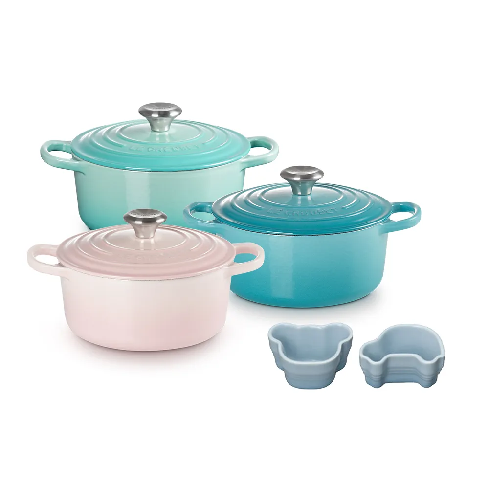 【Le Creuset】典藏琺瑯鑄鐵鍋圓鍋18cm 3色可選(贈 嬰兒小熊/汽車烤盅 2入)