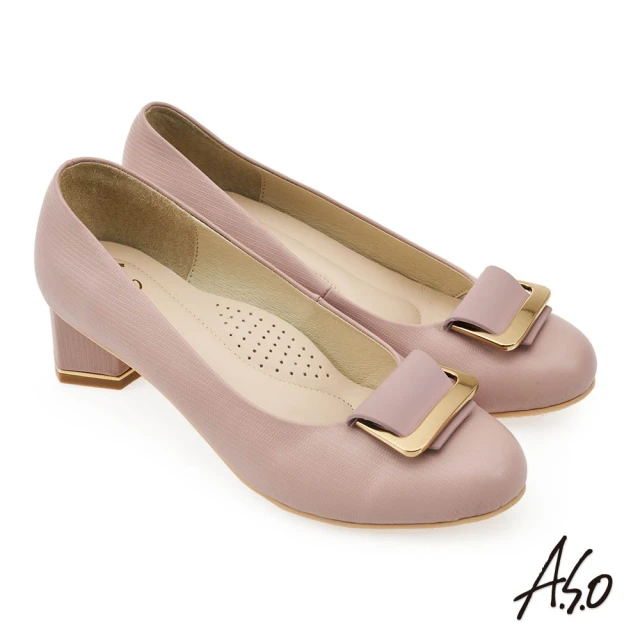 A.S.O 阿瘦集團 A.S.O窩心系列壓紋真皮質感簡約高跟鞋(粉色)