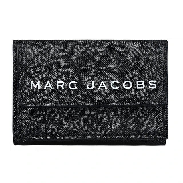 MARC JACOBS 馬克賈伯 MARC JACOBS 白字LOGO牛皮三折釦式短夾(黑)