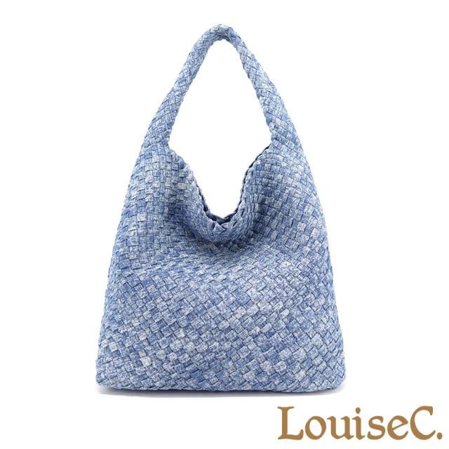 LouiseC. Tree House 韓國牛仔布可拆式子母包刷白編織肩背包-藍色(CC86091-09)