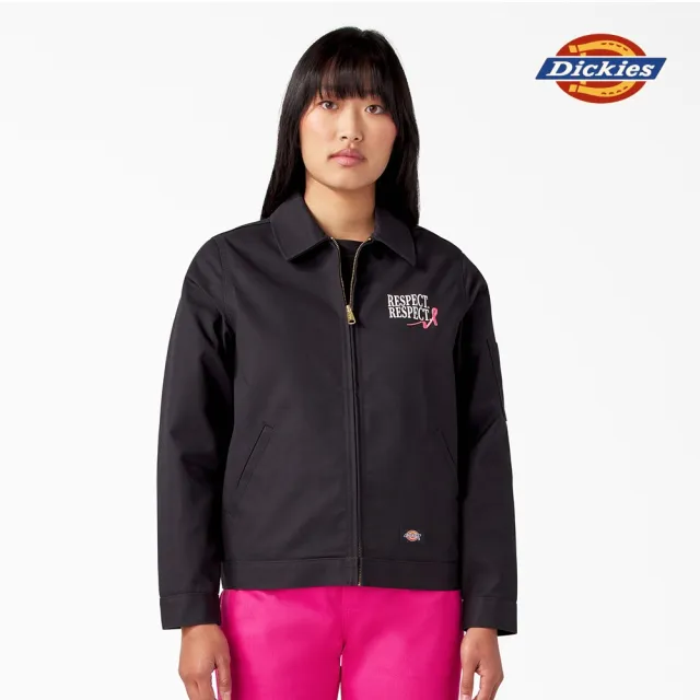 【Dickies】BCA 聯名－女款黑色胸前簡約印花刺繡艾森豪夾克｜DK012214BLK