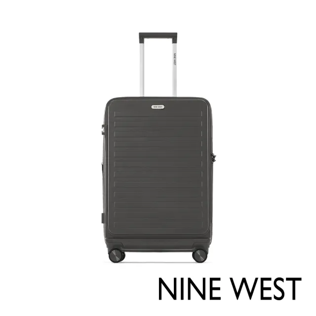 【NINE WEST】TADEO經典橫條 24吋前開式防爆耐摔可擴充旅行行李箱 NW31269(鐵灰色)