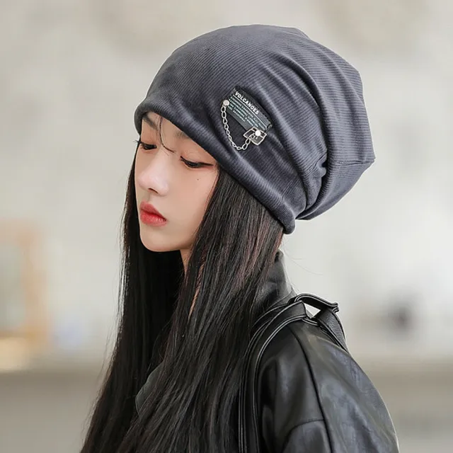 【Acorn 橡果】韓系鍊條保暖毛帽月子帽防曬機能帽頭罩9361(灰色)