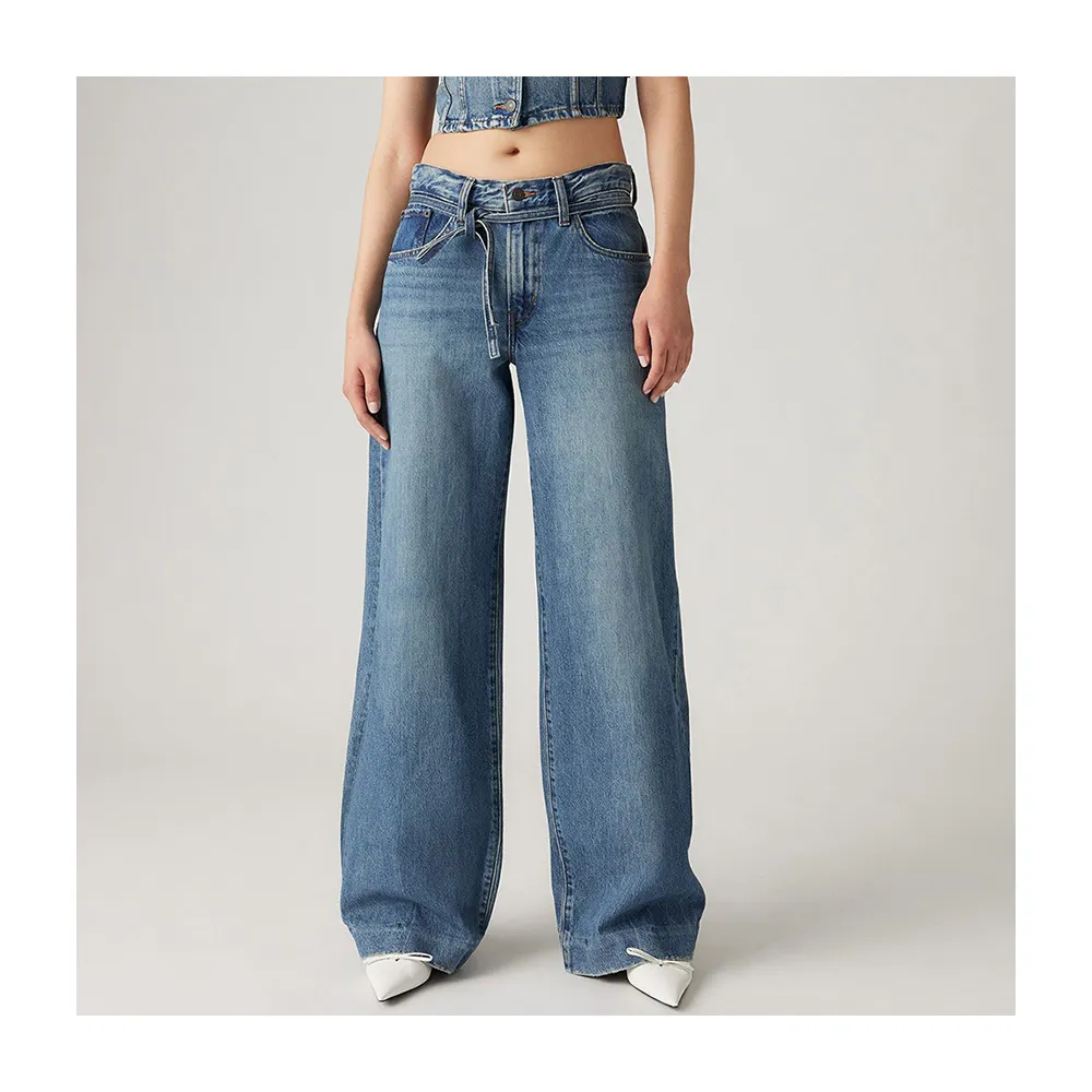 【LEVIS 官方旗艦】女款 低腰寬鬆直筒丹寧牛仔褲 / 附腰繩 人氣新品 A8701-0005