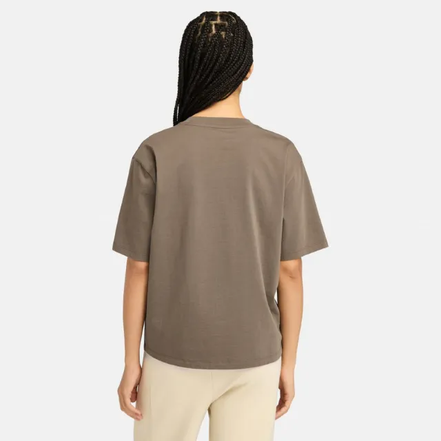 【Timberland】女款咖啡色大樹LOGO刺繡短袖T恤(A5NJEBK0)