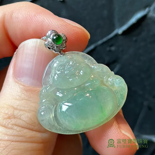 【Fubibaoding jeweler 富璧寶鼎珠寶】糯冰種淡綠翡翠彌勒佛墜(天然A貨 翡翠 彌勒佛 送禮)