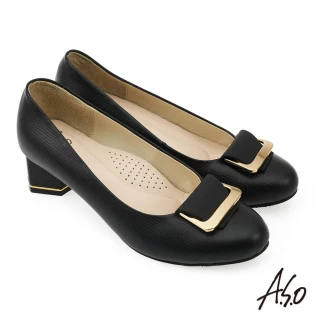 【A.S.O 阿瘦集團】A.S.O窩心系列壓紋真皮質感簡約高跟鞋(黑色)