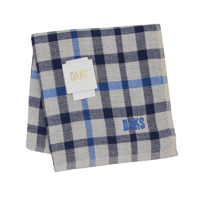 【DAKS】經典LOGO刺繡格紋方巾(藍/白)