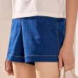 【ILEY 伊蕾】後口袋菱格紋明線牛仔短褲(藍色；M-XL；1242318513)
