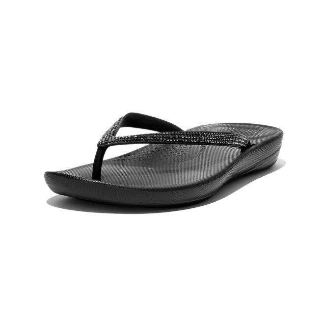 【FitFlop】IQUSHION水鑽輕量夾腳涼鞋(黑色)