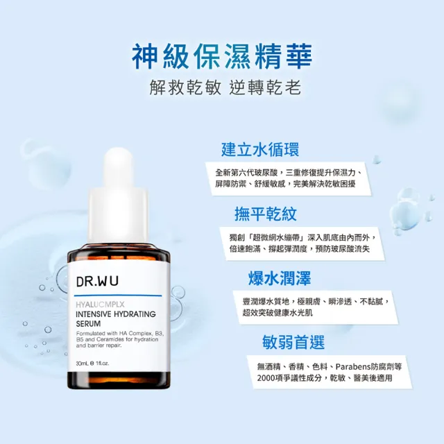 【DR.WU 達爾膚】玻尿酸保濕精華液30ML(買一送一)