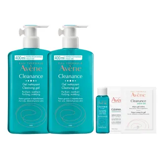 【Avene 雅漾官方直營】控油舒緩潔膚凝膠400ml 2入組(洗面乳/沐浴乳)