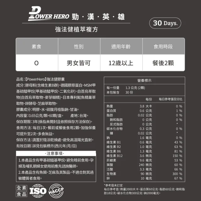 【PowerHero 勁漢英雄】強法健植萃複方x3盒(60顆/盒、專利德國膠原蛋白、10倍濃縮白首烏萃取)