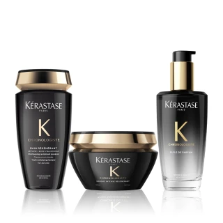 【KERASTASE 巴黎卡詩】黑鑽極萃逆時奢華組(黑鑽極萃髮油+髮膜+髮浴/618)