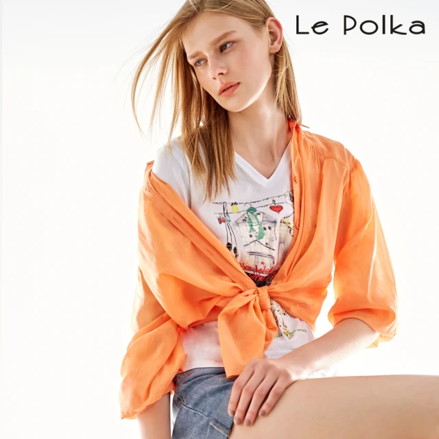 Le Polka 輕薄透氣純棉襯衫式上衣/2色-女(薄長袖 休閒外套 罩衫)