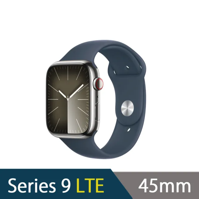 33W快充超值組【Apple】Apple Watch S9 LTE 45mm(不鏽鋼錶殼搭配運動型錶帶)