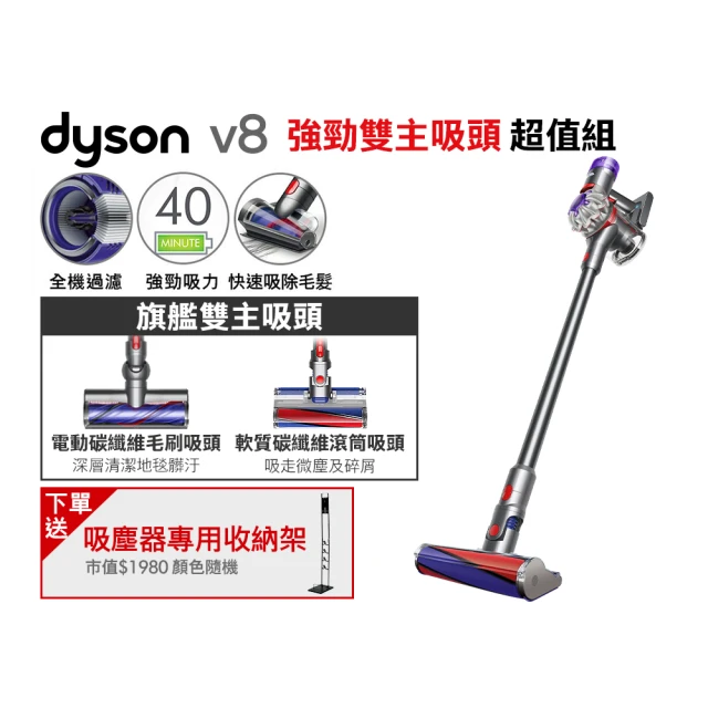 【dyson 戴森】V8 SV25 新一代無線吸塵器(全新升級)_雙主吸頭