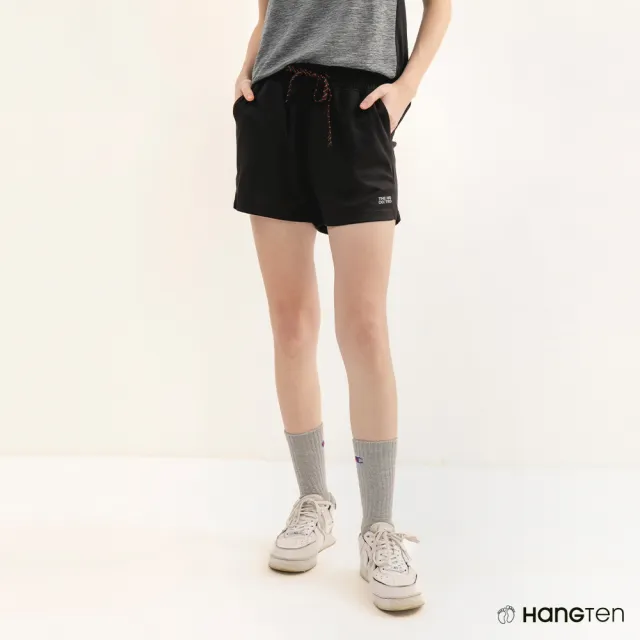 【Hang Ten】買一送一 男女裝涼感無縫吸濕排汗運動機能上衣吸濕排汗寬版運動短褲(兩入組)