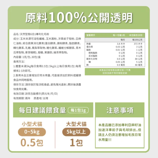 【毛孩時代】天然型態6合1專利化毛粉x3盒(貓狗保健食品/化毛粉/排毛粉/寵物保健)