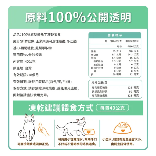 【毛孩時代】100%原型鮭魚丁凍乾零食40gx1包(關節保健/犬貓凍乾/犬貓零食/貓咪凍乾/貓咪零食)