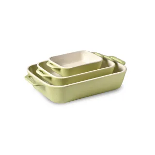【法國Staub】馬卡龍長方型陶瓷烤盤3件組-青檸綠(德國雙人牌集團官方直營)
